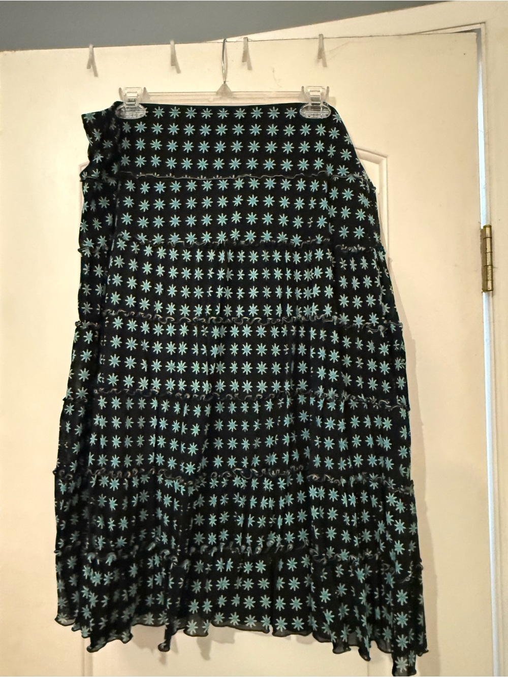 Studio M Black Maxi Skirt with Mint Floral Star Print